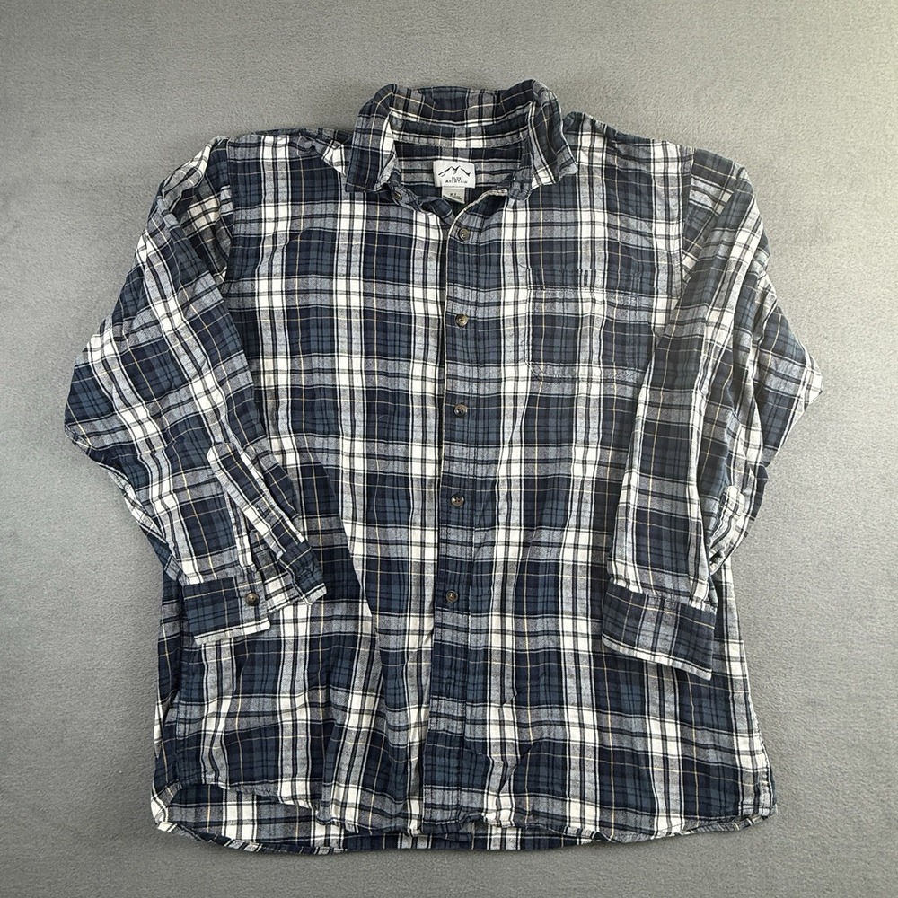 Blue Mountain Men's‎ Size XL Tall Long Sleeve Blue White Flannel Plaid Shirt